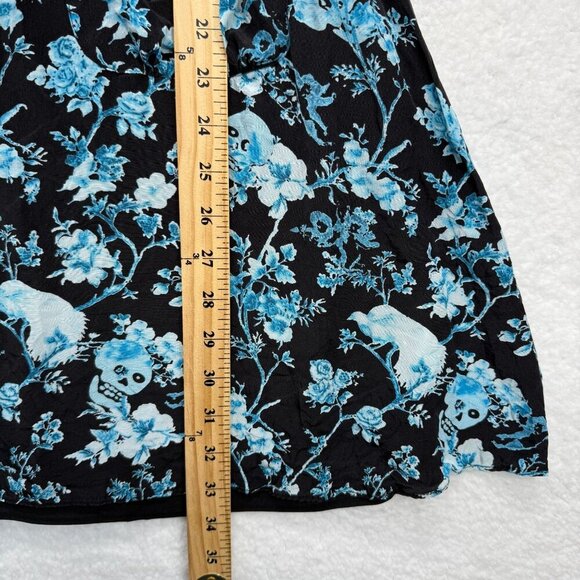 Betsey Johnson Silk Skull Floral Bird Print Dress Black Blue Whimsigoth Y2K SZ 8 - Picture 12 of 12